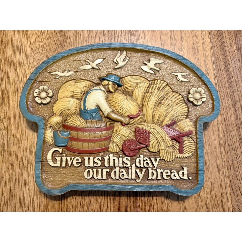 3D Vintage Burwood Products Wall Plaque "Give Us This Day Our Daily Bread" 1986
